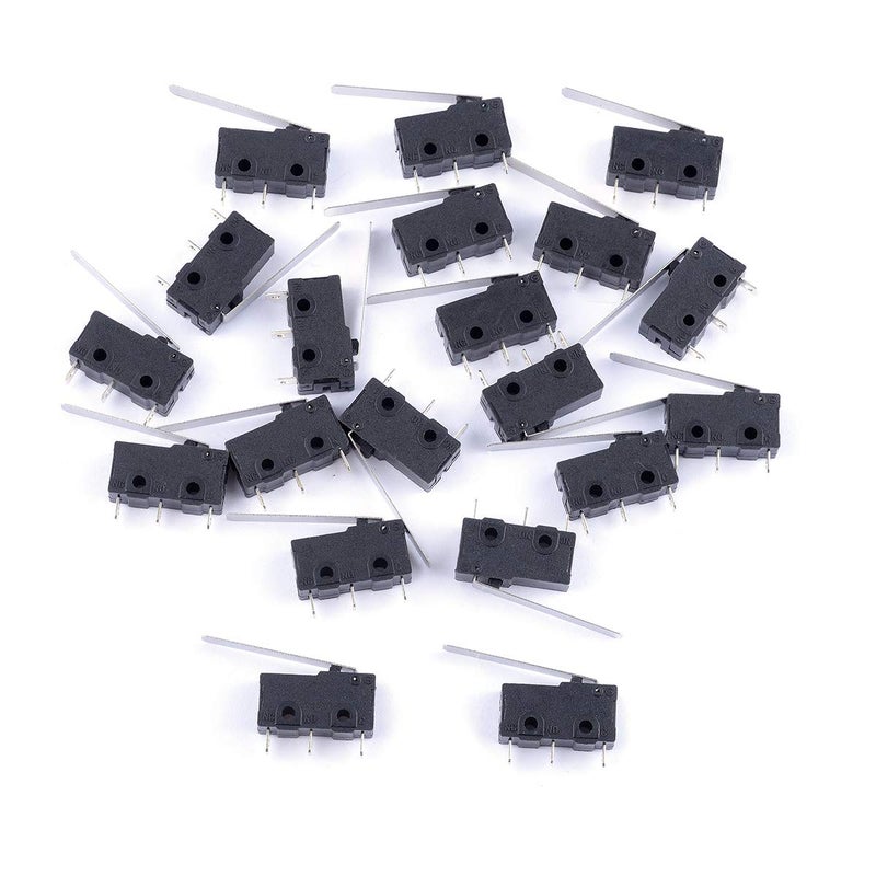 Cylewet 20Pcs AC 5A/125V 3A/250V Long Straight Hinge Lever Arm Micro Limit Switch SPDT 3 Pins for Arduino (Pack of 20) CYT1110 - Image 1